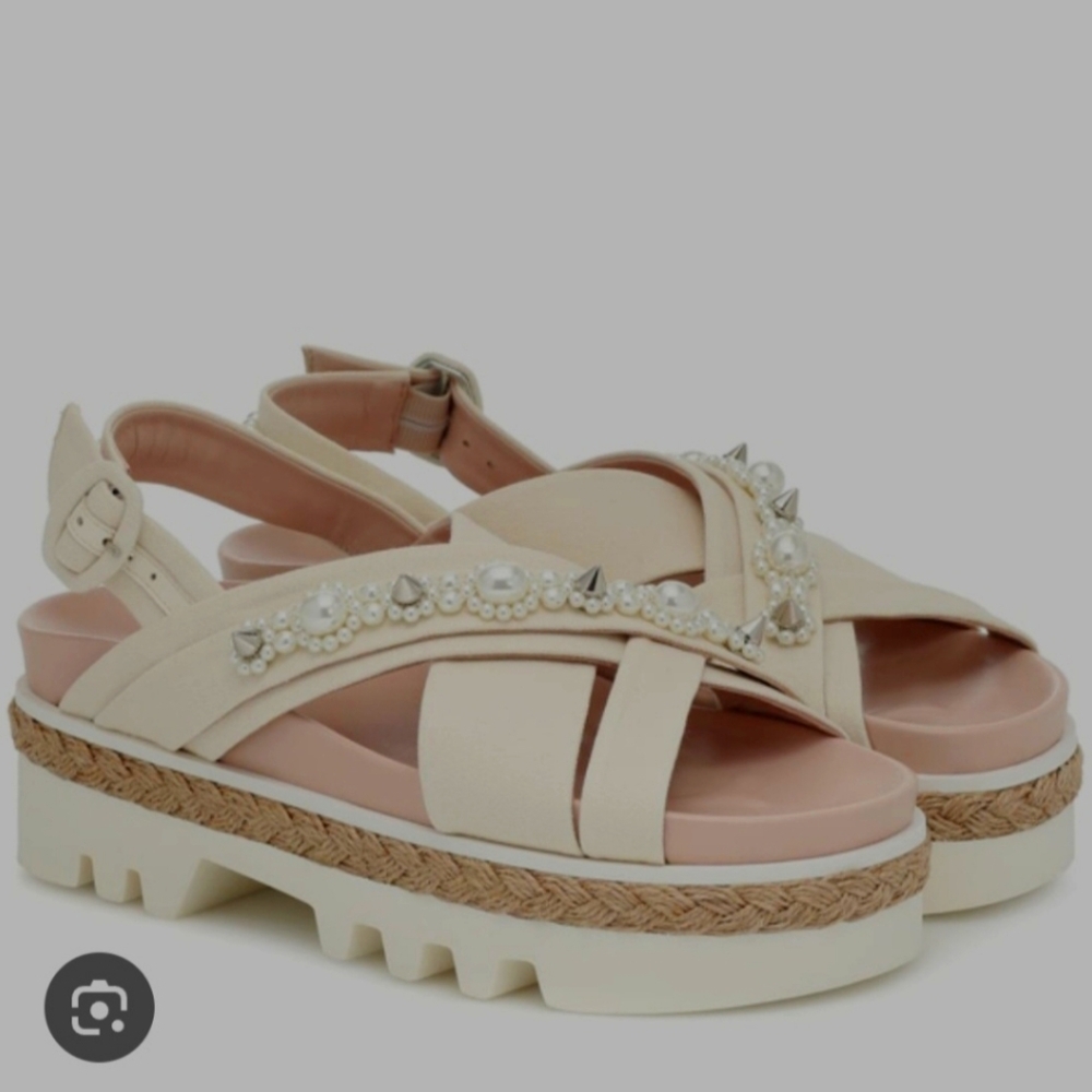 Simone Rocha Beaded Cross Strap Espadrille Flatform Sandal (Ivory)